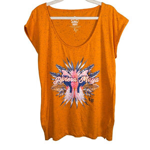 Y2K Pier 27 Riviera Maya Orange Graphic Tropical Vacation Tee Size M Beachy
